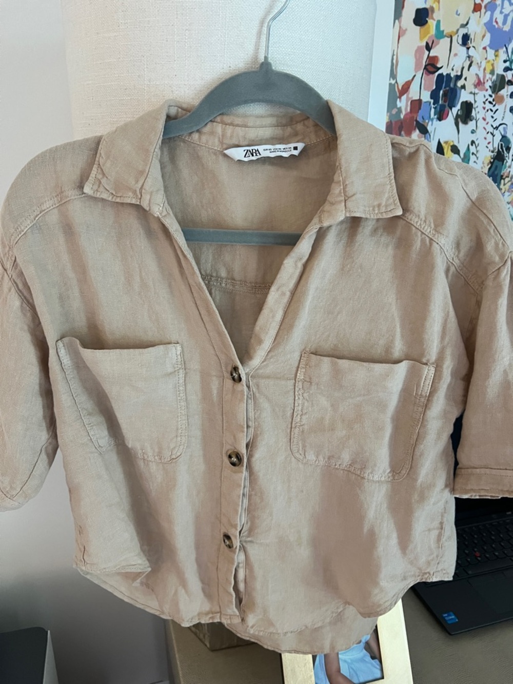 Zara Beige Button-Down Pocket Shirt